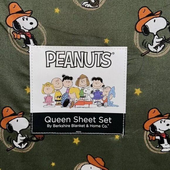 PEANUTS Snoopy Cowboy 4PC Queen SHEETS SET By Berkshire New - Picture 4 of 4
